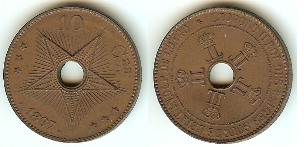 Belgium Congo 10 Centimes 1887 Unc+